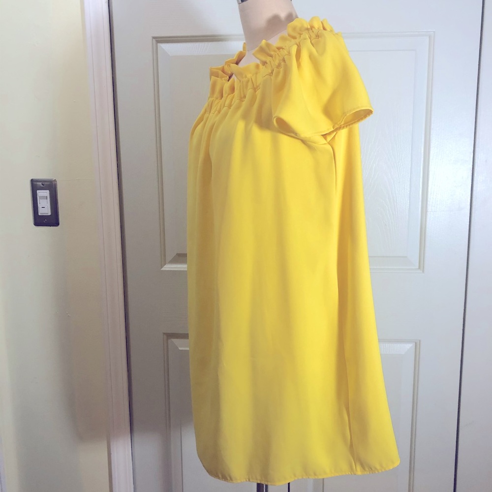 Pleione Ruffled Off Shoulder Dress Yellow Sz XL - Picture 6 of 8
